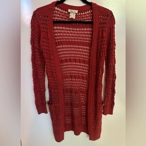 Matilda Jane Henna Secret Fields Cardigan Burnt Red Fall open front Crochet XS